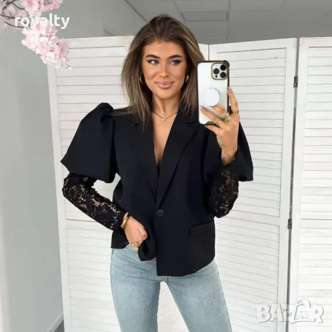 Дамско сако с дантелен ръкав Различни цветове , снимка 4 - Сака - 49486587