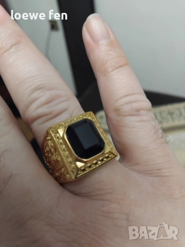 Мъжки пръстен неръждаема стомана масивен позлатен, снимка 6 - Пръстени - 52356823