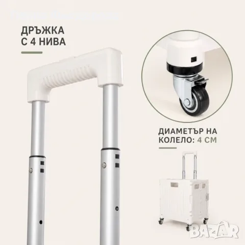 Сгъваема пазарска количка 45L с капак, 4 колела и регулируема дръжка – до 25 кг, снимка 8 - Куфари - 55922479