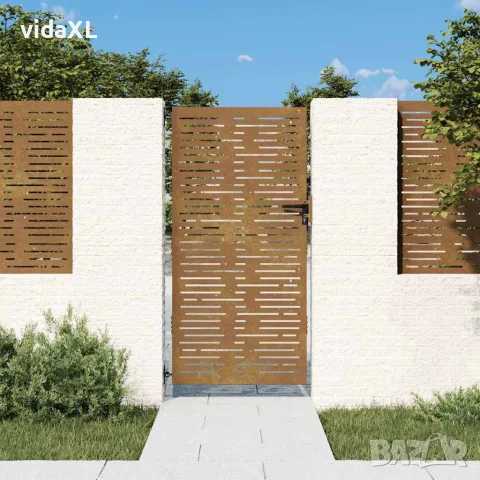 vidaXL Градинска порта 85x200 см, кортенова стомана, квадратен дизайн, снимка 2 - Огради и мрежи - 56146164