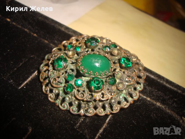 СТАРИННА АРТ ДЕКО БРОНЗОВА ПОСРЕБРЕНА СКЪПОЦЕННА БРОШКА с ПЕРИДОТ-  ОЛИВИН и ЗЕЛЕН АХАТ 25073, снимка 10 - Антикварни и старинни предмети - 34529608