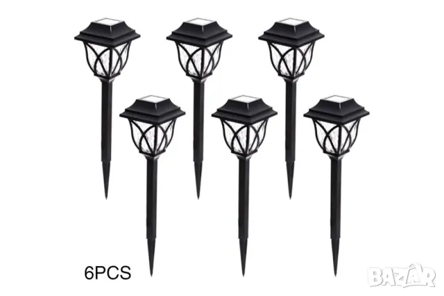 Комплект 6 броя соларни лампи за осветяване на алеи и пътеки в градината H LED32, снимка 1