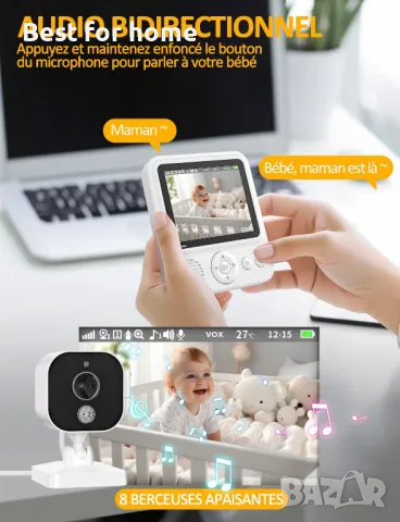 OBVHNUA Бебефон с камера,  видеомонитор , температурен сензор, снимка 8 - Бебефони - 49671911