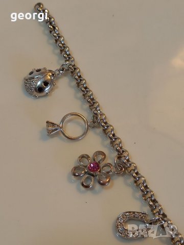 Сребърна гривна с пет талисманчета , снимка 8 - Гривни - 39085998