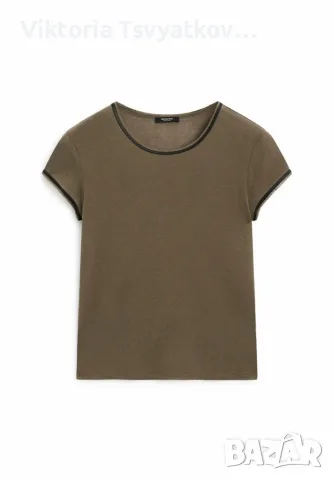 Кафява тениска с кант от естествена кожа Massimo Dutti - размер XS, снимка 5 - Тениски - 56215571