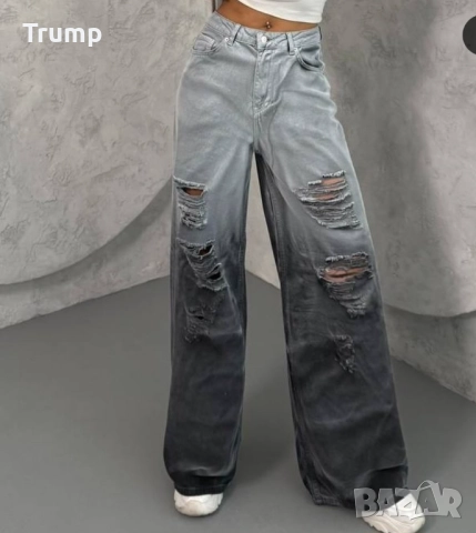 Ефектни дънки Преливащи от черно към сребърно, накъсан ефект, деним, снимка 2 - Дънки - 51586827