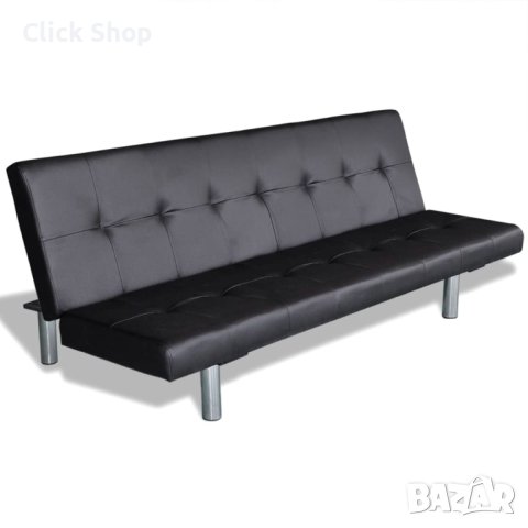 Разтегателен диван с две възглавници, изкуствена кожа, черен, снимка 2 - Дивани и мека мебел - 41534068