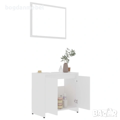 Комплект мебели за баня от 4 части, бял, инженерно дърво, снимка 2 - Шкафове - 53175547