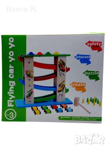 Дървена писта с колички и топки за спускане, снимка 2 - Коли, камиони, мотори, писти - 51972262