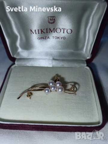 18к златна брошка Mikimoto с перли