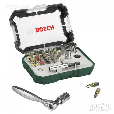 Гедоре комплект Bosch вложки с тресчотка и накрайници 26 бр., 3-6 мм х 1/4", снимка 1 - Гедорета - 34213857