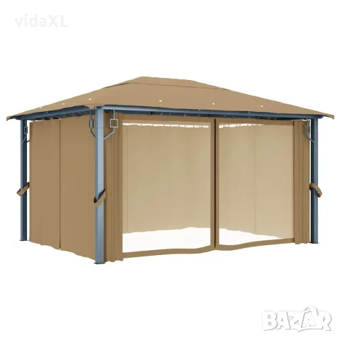 vidaXL Шатра със завеси, 400x300 см, таупе, алуминий, снимка 2 - Къмпинг мебели - 56146613