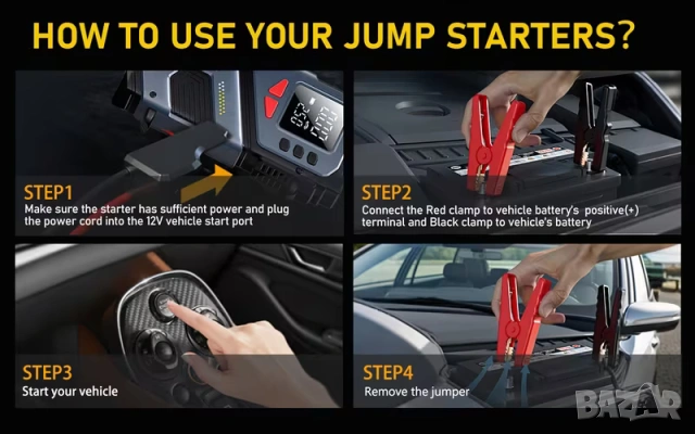 Комбиниран Jump Starter (бичѐ), Power Bank и 150 PSI компресор , снимка 11 - Аксесоари и консумативи - 53726035