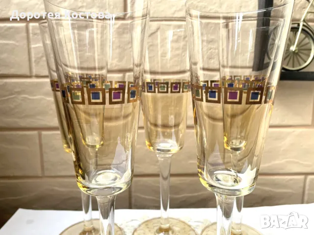 Красиви високи стъклени чаши от Англия, 5 бр, , снимка 5 - Антикварни и старинни предмети - 49609683