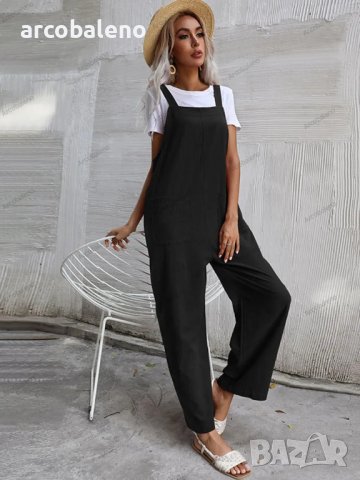 Дамски моден едноцветен гащеризон без ръкави и с тиранти, 9цвята, снимка 7 - Гащеризони - 41739942