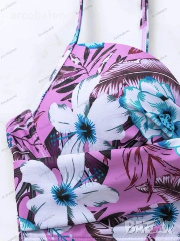 Дамски моден бански костюм от две части с принт на цветя, 2цвята , снимка 6 - Бански костюми - 41227947