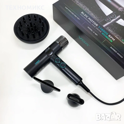 Професионален сешоар VGR с BLDC мотор 110 000 RPM – Йонна технология и дифузер, снимка 2 - Други стоки за дома - 52816235