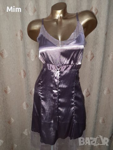 L Сатенена рокля в лилаво с пайети и воал, снимка 6 - Рокли - 41769426