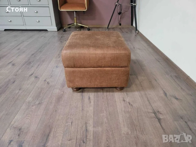Кафява табуретка от плат с функция ракла, снимка 2 - Дивани и мека мебел - 51956164