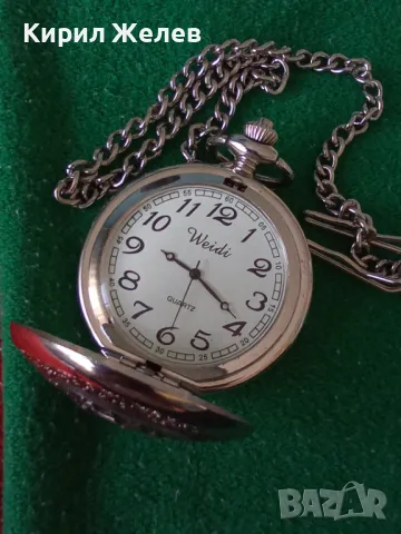 ВИНТИДЖ КВАРЦОВ ДЖОБЕН ЧАСОВНИК ПРАГА РАБОТЕЩ с ОРНАМЕНТИРАН КАПАК и ВЕРИЖКА КЮСТЕК 22053, снимка 14 - Джобни - 32904634