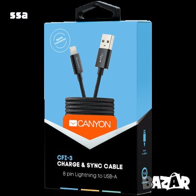 CANYON - Apple iPhone USB оплетен кабел 1m – различни цветове, снимка 5 - USB кабели - 35803788