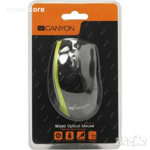 Мишка Оптична USB CANYON CNR-MSO01NG 800dpi 3 btn Black/Green optical mouse, снимка 3 - Клавиатури и мишки - 49377545