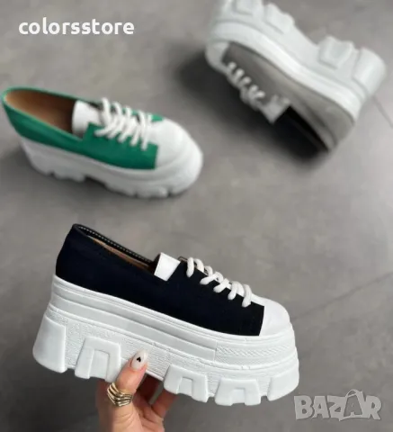Обувки на платформа - бяло със черно - DA60, снимка 2 - Дамски ежедневни обувки - 48766434