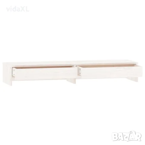 vidaXL Поставка за монитор, бяла, 100x27x15 см, бор масив, снимка 6 - Шкафове - 56147946