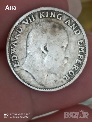 1/4 рупия 1910 г Индия сребро

