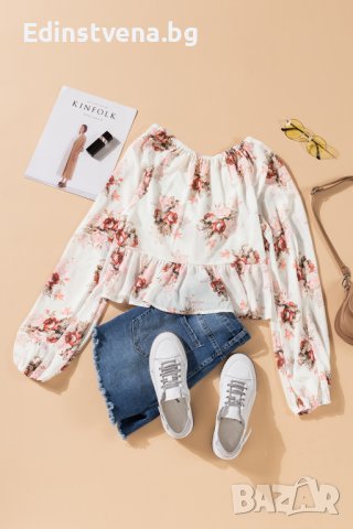 Дамска блуза с дълъг ръкав и флорален принт, снимка 7 - Блузи с дълъг ръкав и пуловери - 44304487