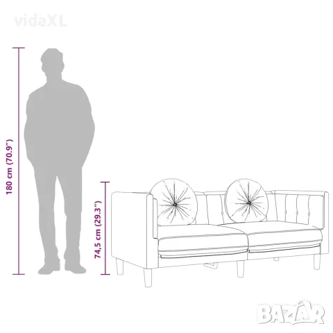 vidaXL Диван с възглавници 2-местен кремаво кадифе, снимка 10 - Дивани и мека мебел - 56147373