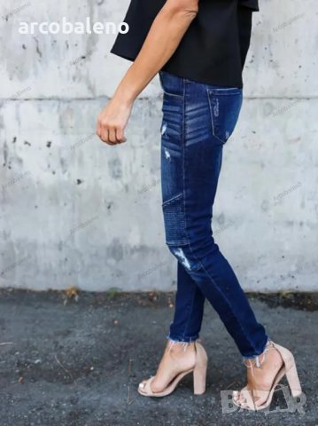 Дамски вталени плисирани унищожени еластични пени дънки, 3цвята, снимка 11 - Дънки - 40027375