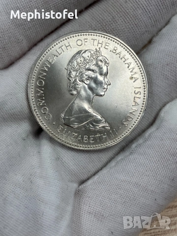 1 долар 1972 г, Бахами / Бахамски острови - сребърна монета, рядка, UNC, снимка 4 - Нумизматика и бонистика - 53631825