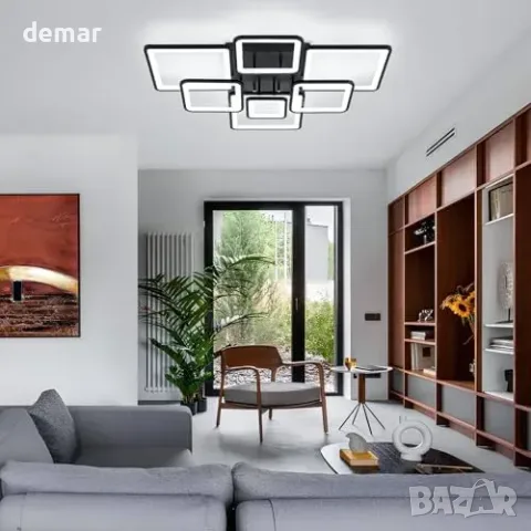 LED плафон със 7 квадрата, 90 × 76 × 12 см, дистанционно и димиране, снимка 4 - Други стоки за дома - 56011789