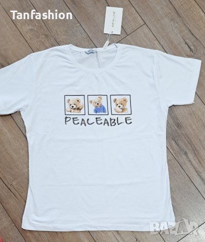 Дамска тениска с мечета , снимка 4 - Тениски - 41563034