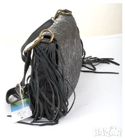 Дамска кожена черна чанта с ресни марка Matilde Costa , снимка 4 - Чанти - 37238233
