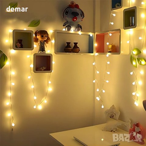 Водоустойчиви приказни светлини на батерии 5 метра 50 светодиода 8 режима (топло бяло) , снимка 2 - Други - 44199945