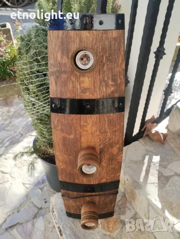 Полилеи от автентични рестарирани бъчви с ръчно изработени дървени чашки, снимка 8 - Полилеи - 48942453