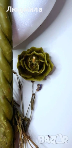 ​САКРАЛНИ СВЕЩИ С ЛАВАНДУЛА, БЯЛ РАВНЕЦ И ПАРИЧКИ — ЦВЯТ ХАКИ, снимка 4 - Езотерика - 53169616