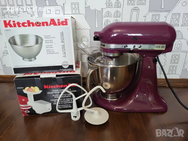 Планетарен миксер KitchenAid Artisan 5KSM150 с месомелачка комплект, снимка 18 - Миксери - 53229328