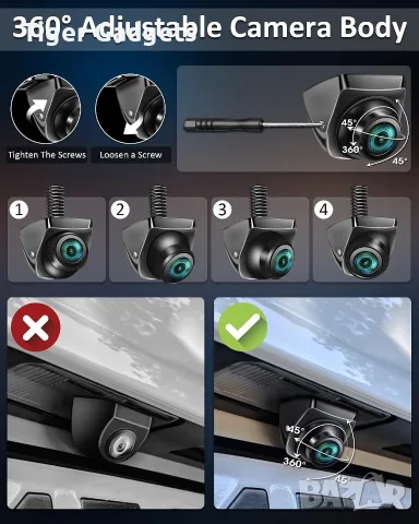 Vtopek P069 AHD 1080P камера за заден ход 170° – 360° въртене, нощно виждане, IP69K, снимка 4 - Аксесоари и консумативи - 56074027