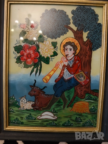 Картина найвизъм върху стъкло дървена рамка, снимка 2 - Картини - 51737874