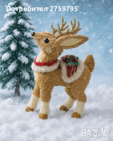 НОВО Коледен елен от естествени материали 30 см.