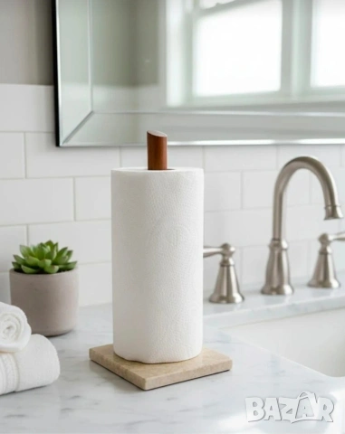 Стойка / поставка за кухненска хартия (дърво и травертин), снимка 3 - Аксесоари за кухня - 53721936