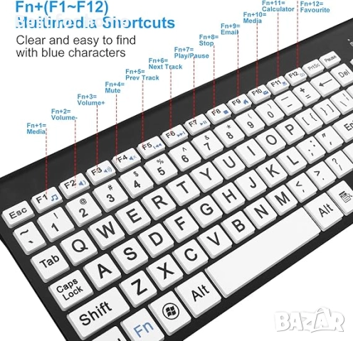 HXMJ Безжичен комплект клавиатура и мишка с голям шрифт и USB приемник, снимка 3 - Клавиатури и мишки - 51934303