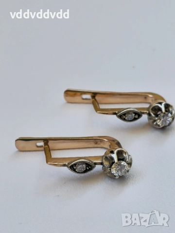 СССР златни обеци с Якутски Диаманти , снимка 12 - Обеци - 51813351