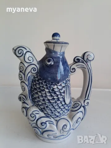 Азиатски, порцеланов чайник или бутилка за алкохол с формата на риба., снимка 2 - Статуетки - 47669300