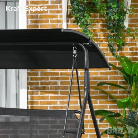 Градинска люлка със сенник – метална конструкция, 170×110×153 см, черна, снимка 3 - Градински мебели, декорация  - 53699251