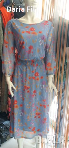 Синя рокля на коралови цветя - тюл с подплата 3ХЛ/4ХЛ размер 