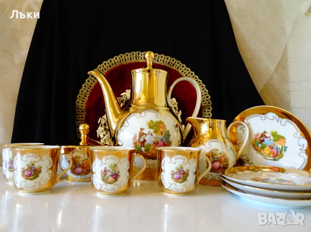 Чаша с чиния италиански порцелан,злато,картина. , снимка 7 - Антикварни и старинни предмети - 52268082